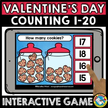 Preview of VALENTINES DAY MATH BOOM CARDS FEBRUARY MORNING WORK ACTIVITY KINDERGARTEN COUNT