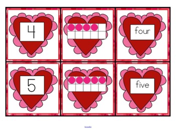 Preview of VALENTINE'S DAY Number Matching Cards 0 -10 - Numeral, 10-Frames, Number Word