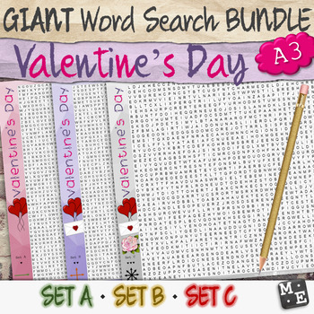 Preview of VALENTINES DAY VOCABULARY BUNDLE MEGA GIANT Word Search Puzzle Poster Worksheets