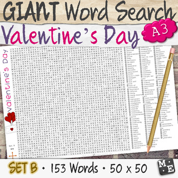 Preview of VALENTINES DAY VOCABULARY MEGA GIANT Word Search Puzzle Poster Worksheets Set B