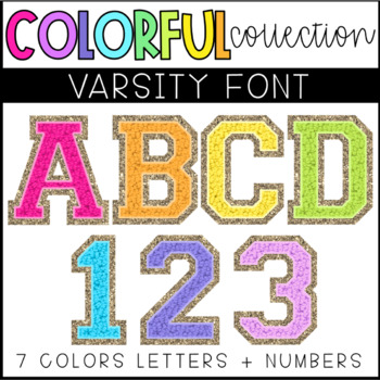 Preview of VARSITY PATCH BULLETIN BOARD LETTERS Colorful Collection - Glitter + Numbers