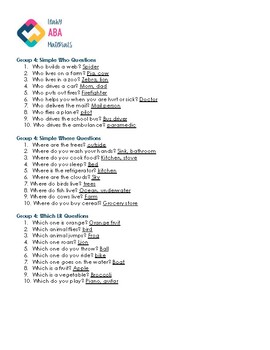 vbmapp intraverbal and wh questions list by leahy aba materials