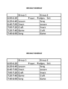 VBS Rotation Schedule by Bee Leaf TPT
