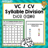 VC / CV Syllable Division Dice Game, Segmenting, Literacy,