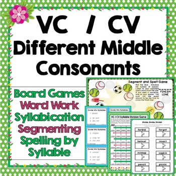 Preview of VCCV Different Middle Consonants Games, Activities, Segmenting, Word Work
