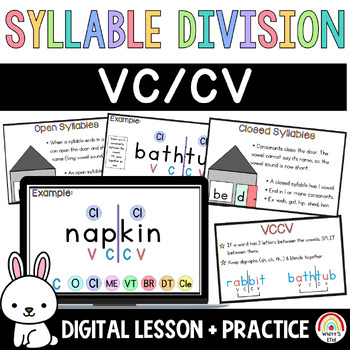 Preview of VCCV Rabbit Syllable Division - Orton Gillingham Lesson Open & Closed Syllables