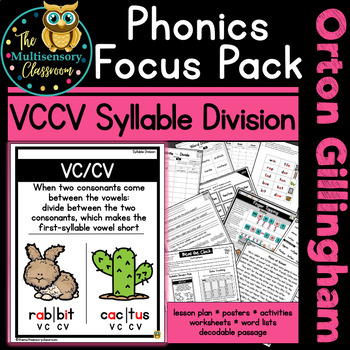 Preview of VCCV Syllable Division for Orton Gillingham Lesson (TMC Phonics Focus Pack- 2.4)