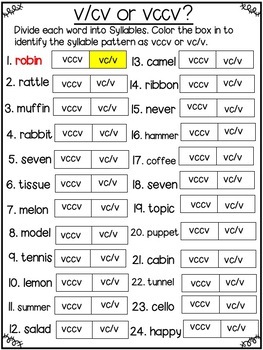 VCCV Syllable Pattern Word Work! Rabbit Words! No Prep | TpT