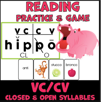 Preview of VCCV syllable division (w/closed & open syllables) practice & hungry hippo game