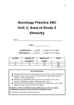 Preview of VCE Sociology U3 AOS2 Ethnicity Practice Assessment and Marking Guide