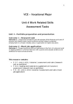 Preview of VCE Vocational Major Work Related Skills - Unit 4 Assessments and Rubrics