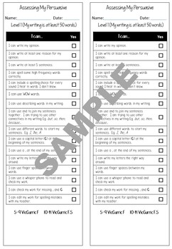 Preview of VCOP Self Assessment Checklist (Exposition/Persuasive)