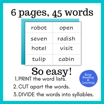VCV Rule Syllable Division Activity and Word List Open or Closed Syllables