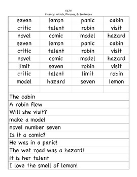 V Cv And Vc V Word And Syllable Sorts By Amy Small Tpt