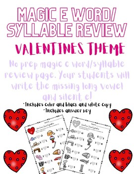 Preview of VCe or Magic E word/syllable review-Valentines Theme