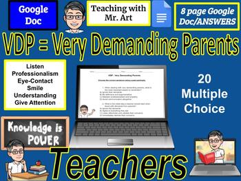 Preview of VDP - Very Demanding Parents - Teachers - 20 Multiple Choice, Answers / 8 pages