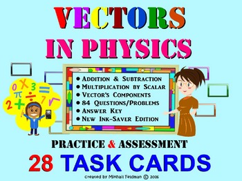 Preview of VECTORS in PHYSICS: 28 Task Cards with Key, Review, Assessment, Test Prep!