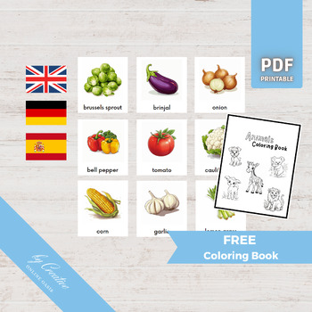 Preview of VEGETABLES • 30 Montessori Flashcards • Language Image Card German English PDF