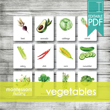 Preview of VEGETABLES • Montessori Cards • Flash Cards • Three Part Cards