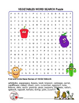 VEGETABLES Vocabulary ... Word Search & Coloring – Grades 1-2-3 | TpT