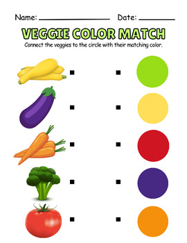 Preview of VEGGIE COLOR MATCH - Elementary Printable/Workseet