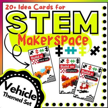 Preview of VEHICLE Plus Plus Blocks STEM BIN Challenge Cards for Maker Space