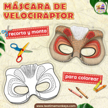 VELOCIRAPTOR: Máscara de dinosaurio en color y para colorear | TPT