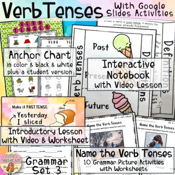 Preview of VERB TENSES Interactive Notebook, Video Lessons, Grammar Activities Google