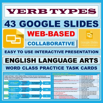 Preview of VERB TYPES: 43 GOOGLE SLIDES