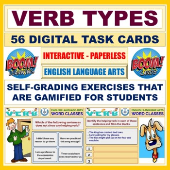 Preview of VERB TYPES: 56 BOOM CARDS