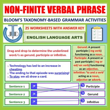 Preview of NON-FINITE VERBAL PHRASE OR VERB PHRASE - WORKSHEETS WITH ANSWER KEY