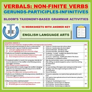 Preview of VERBALS: GERUNDS, PARTICIPLES, INFINITIVES - 16 WORKSHEETS WITH ANSWERS