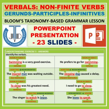 Preview of VERBALS: GERUNDS, PARTICIPLES, INFINITIVES - POWERPOINT PRESENTATION