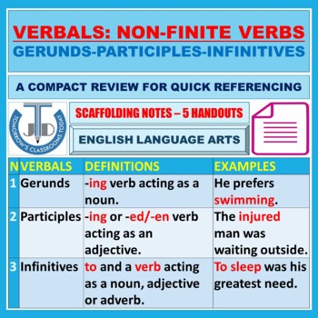 verbals gerunds participles infinitives scaffolding notes 5 handouts