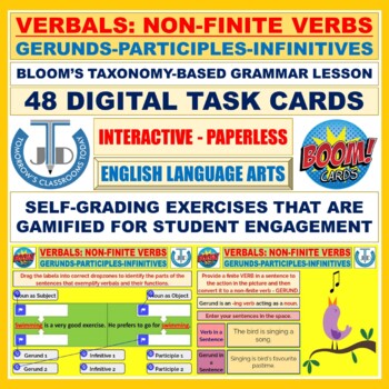 Preview of VERBALS - GERUNDS, PARTICIPLES, INFINITIVES: 48 BOOM CARDS