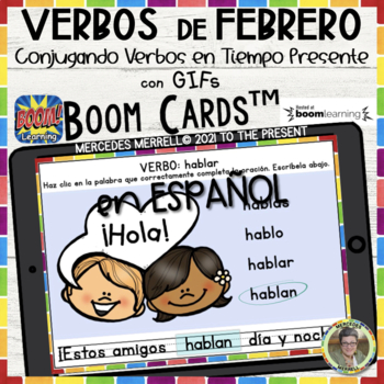 Preview of VERBOS de FEBRERO Conjugando Verbos de Tiempo Presente con GIFs Boom Cards™