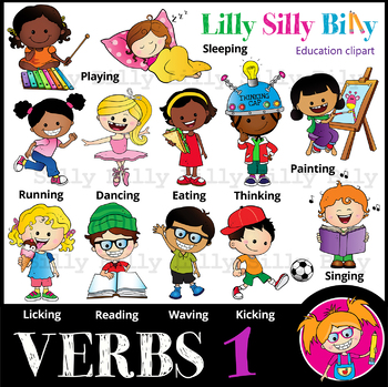 Preview of VERBS `1 - B/W & Color clipart {Lilly Silly Billy}