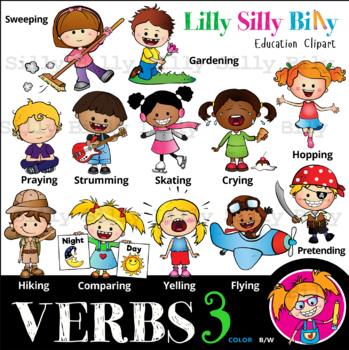 Preview of VERBS  3 - B/W & Color clipart {Lilly Silly Billy}