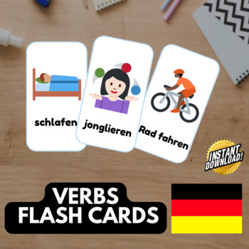 Preview of VERBS GERMAN Edition (17 emoji pictures) • Montessori Cards • Flash Cards PDF