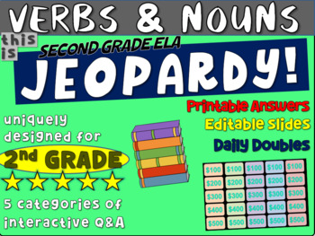 Preview of VERBS & NOUNS - Second Grade ELA JEOPARDY! handouts & Interactive PPT Gameboard