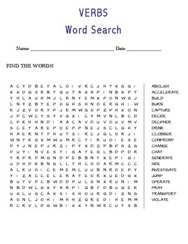 VERBS Word Search by Curt's Journey | TPT