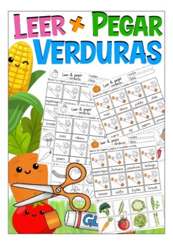 Preview of VERDURAS Cut & Glue (leer & pegar), Spanish vocabulary worksheets