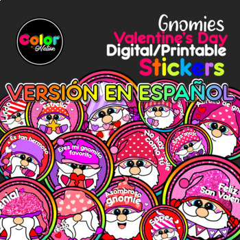 Preview of VERSIÓN EN ESPAÑOL | Gnomies - Valentine's Day | Digital Stickers - Color Nation