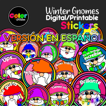 Preview of VERSIÓN EN ESPAÑOL | Winter Gnomes | Digital Stickers - Color Nation