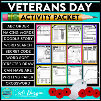 Preview of VETERANS DAY ACTIVITY PACKET word search early finisher activities writing