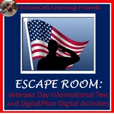 DIGITAL/PRINT VETERANS DAY ESCAPE ROOM with Informational Text