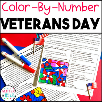 Preview of VETERANS DAY Reading Comprehension Activities Coloring Pages Color By Number