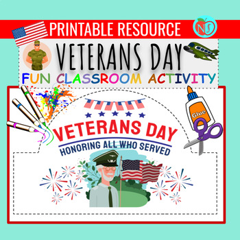 Preview of VETERANS Day HATS | COLOR CUT AND PASTE HAT ACTIVITY | MAKE VETERANS DAY HATS