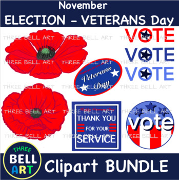 Preview of VETERANS Day, Remembrance Day, ELECTION Day Poppy Clipart BUNDLE