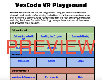 Preview of VEX Code VR Playground Questions 